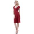 Belle Poque Mujer Casual Vino Rojo Cap manga V-cuello Alto Stretchy A-Line vestido BP000314-2